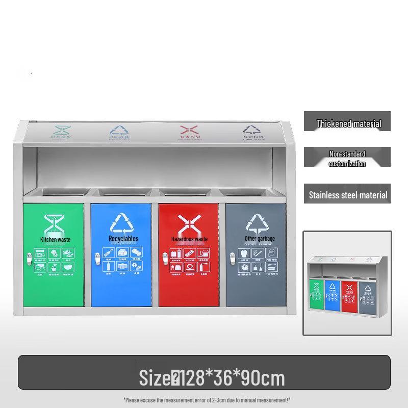 Outdoor Stainless Steel 4-Compartment Recycling Bin