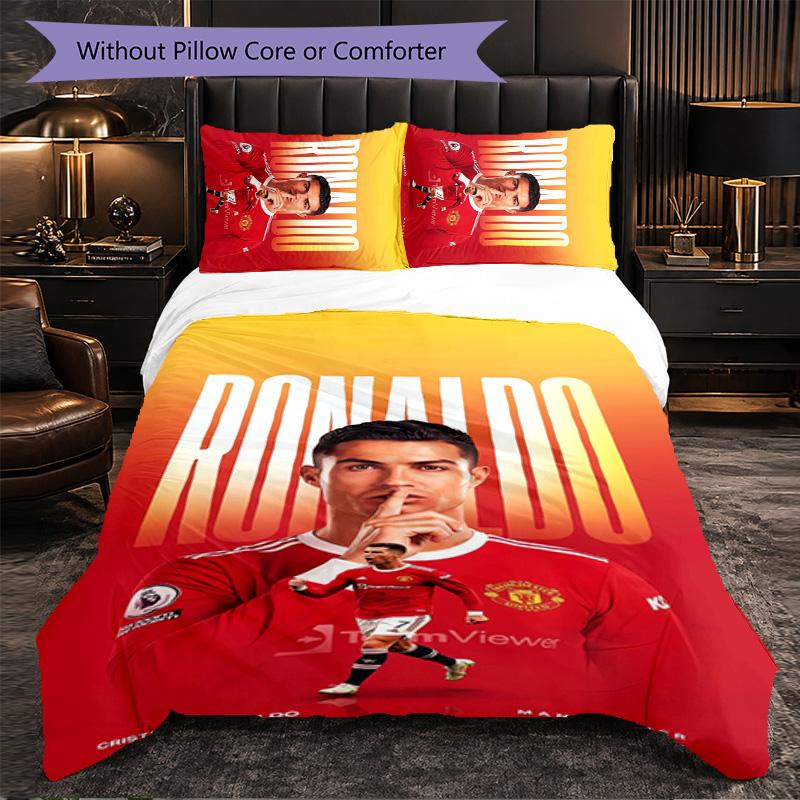 Biancheria da Letto a Tema Cristiano Ronaldo Set 3 Pezzi Copripiumino Biancheria da Letto Decorativa per Stanza Adolescenti Decorazione Casa