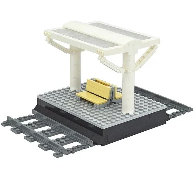 MOC Stads Bouwstenen Trein Loopbrug Onderdelen Rails Treinstation Bakstenen Spoorweg Bufferstop Modelspoorwegen Verkeerslicht Speelgoed