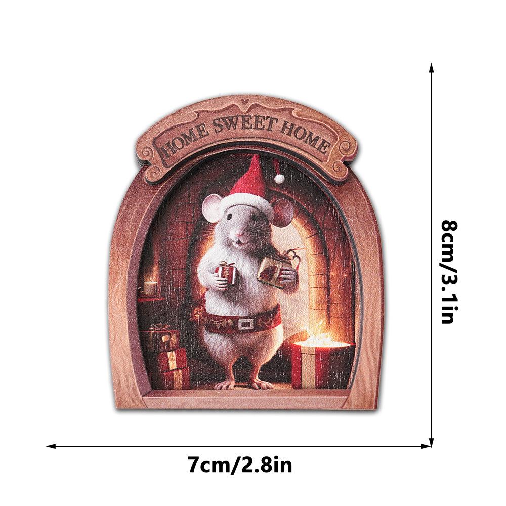 MZCT181-192 3D Wooden Christmas Mouse Hole Refrigerator Magnet & Memo Holder