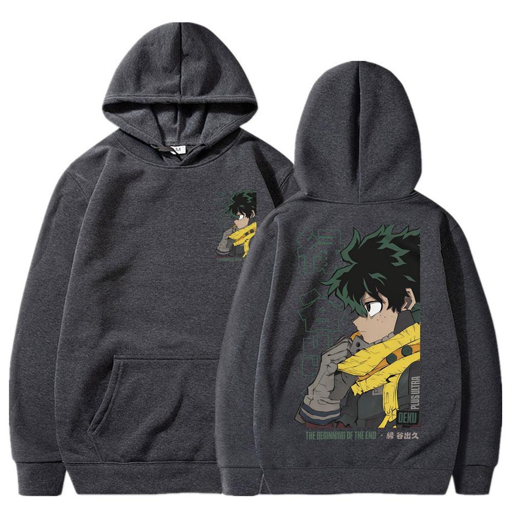 Sudadera con capucha unisex color beige Izuku Midoriya Estampado a doble cara Sudadera con capucha Personaje de anime My Hero Academia Gráfico Streetwear Jersey