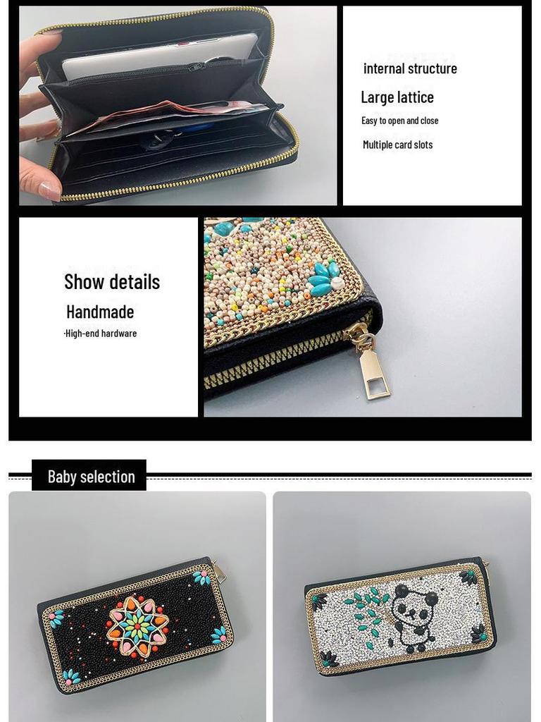 Ręcznie robiona etniczna retro kopertówka: Koraliki Ryżowe Kosmetyczka Wieczorowa na Zamek Błyskawiczny i do Przechowywania