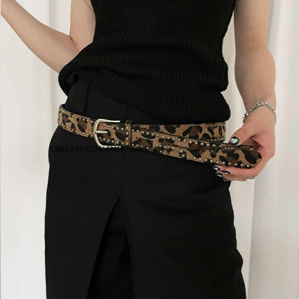 Punk Style Leopard Print Belt Designer Women's Waist Belt Daily Rivet Waist Belt  Streetwear