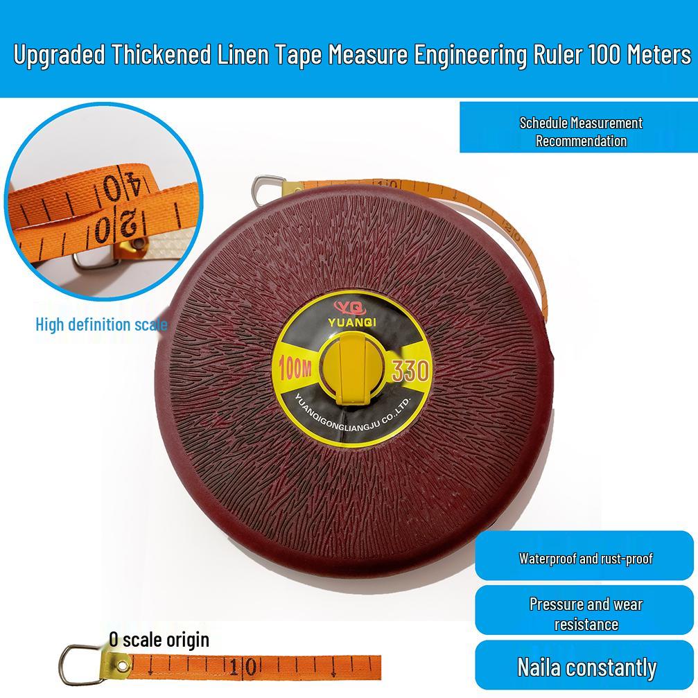Durable, Waterproof Tape Measure Set: 50m, 30m Soft, 100m Fiber, Double-Sided Construction Ruler.