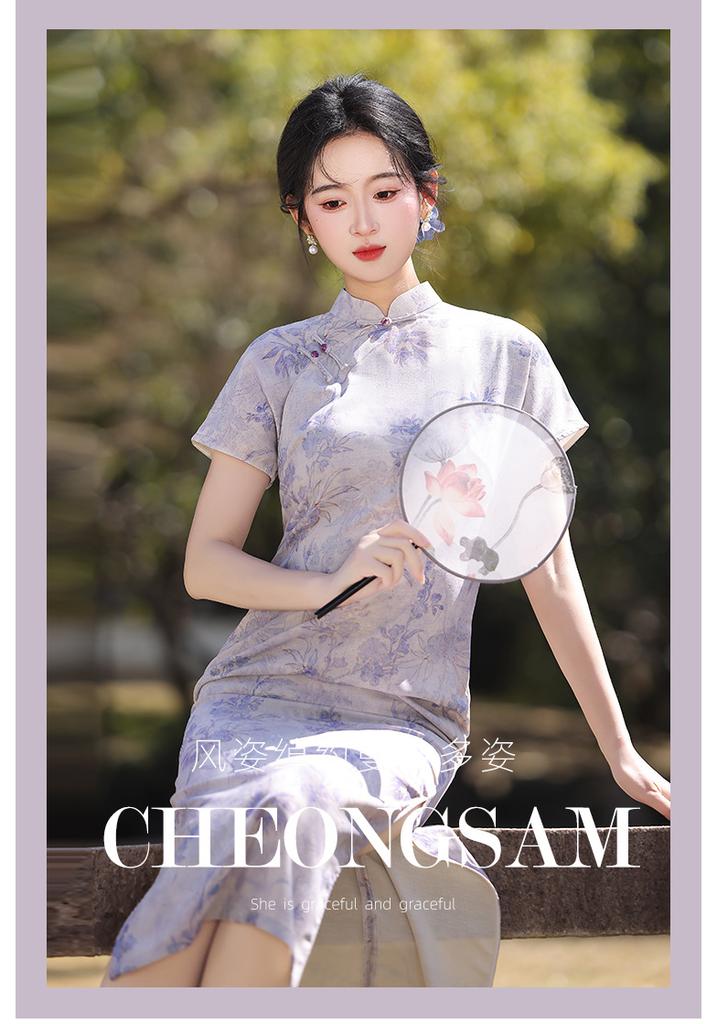 New Chinese-style purple improved cheongsam, young girl temperament, thin and slim temperament, daily retro style dress