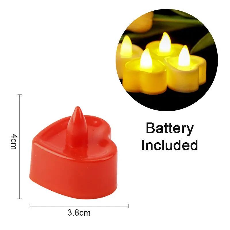 4/8Pcs Heart Shaped LED Tealight Candles Battery Operated Flickering Candles for Romantic Wedding Proposal Party Home Decor