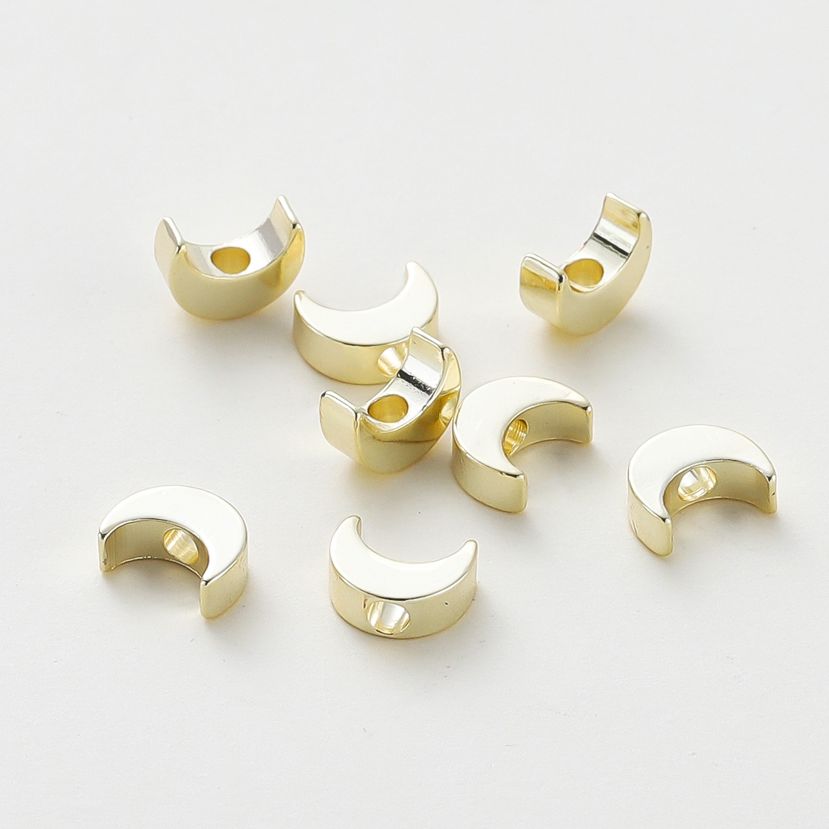 20pcs/bag 14K 18K Gold Color Plated Moon Shape Loose Spacer Beads With Hole For DIY Jewelry Necklace Bracelet Accessories