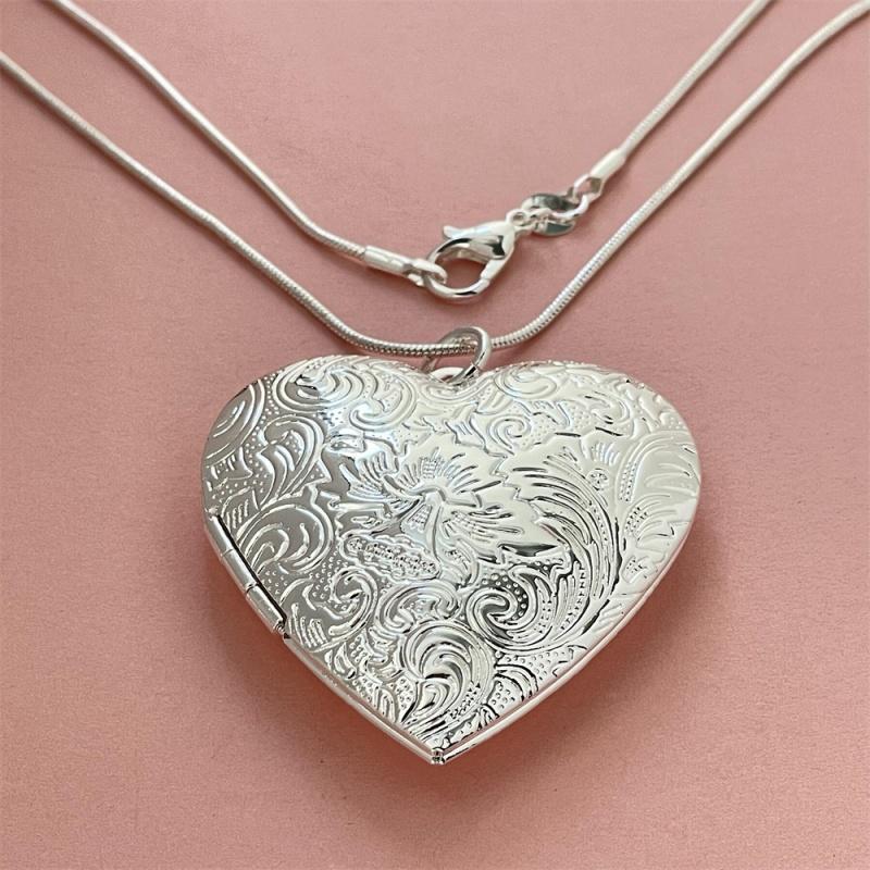 925 Sterling Silver Photo Frame Pendant Necklace 50 Inch Snake Chain For Woman Charm Wedding Fashion Jewelry