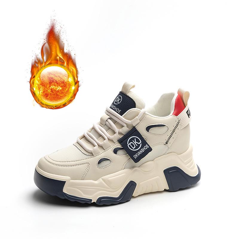 Модные 7 см натуральная кожа модные массивные кроссовки зима осень платформа танкетка — фото 9