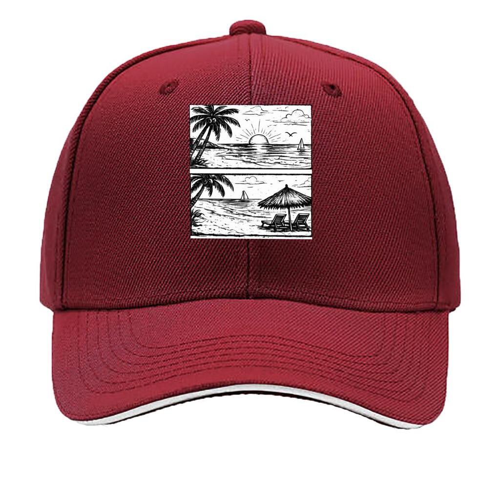 Tropical Beach Sunset Palm Tree Ocean Sailboat Sketch Sandwich Baseball Cap Unisex Women Sun Cap Outdoor Workouts Hat