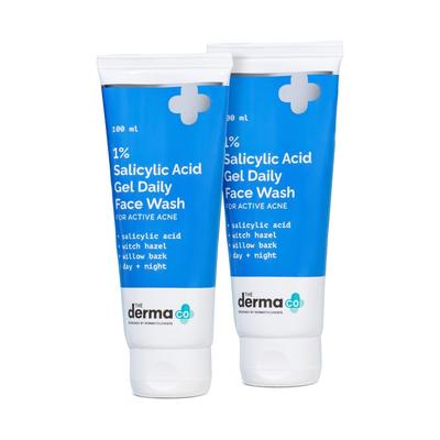 The Derma Co Nettoyant Visage Gel à l'Acide Salicylique 1% Lot de 2 pour Peaux Grasses à Tendance Acnéique 100ml