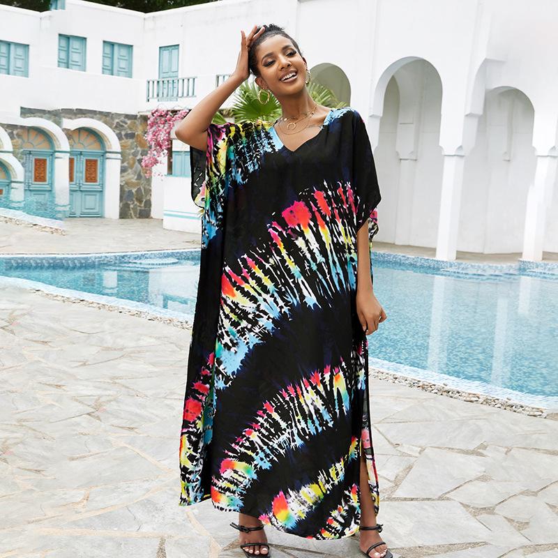 2023 Rayon V-Neck Beach Cover-Up Robe: European & American Style Vacation Swimsuit Sunscreen Shirt