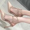 Fashion Riveted Nude High Heels, Thin Heels, 2025 Summer New Pointed-toe, Large-sized Sexy Backheel Women's Fashion Single Shoes