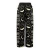 Damen Sommer Boho Palazzo Hose Hohe Taille Weites Bein Halloween Druck Lässige Hose mit Taschen