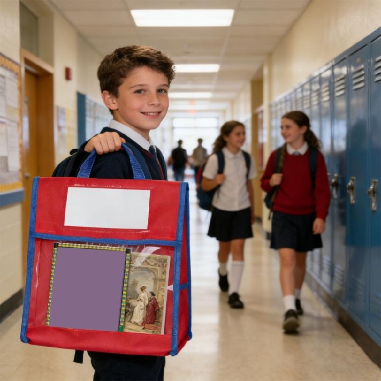 4 Colors Kids Book Transport Bag With Transparent Front And Adjustable Strap For Quick Opening And Closing