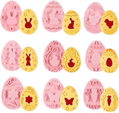 Easter Cookie Cutters Set, 9 Pieces 3D Plastic Easter Eggs Stamp Molds Linzer Cookie Cutters for Easter Party Supplies Decorations