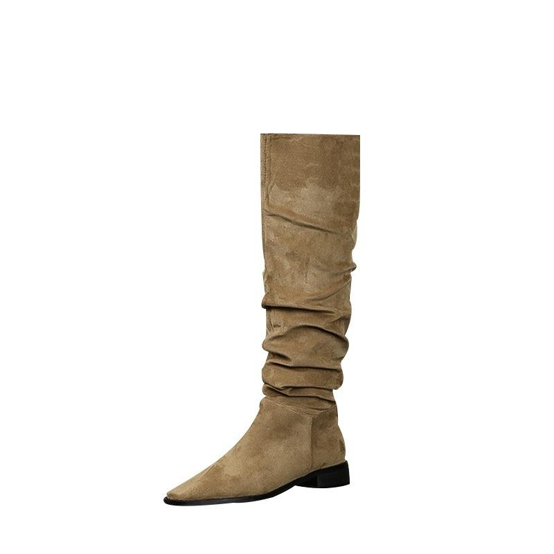 Knight Boots Women's Thick Heel Autumn and Winter Western Boots Tall Thin Retro Thin Pleated Piled Boots Long Boots