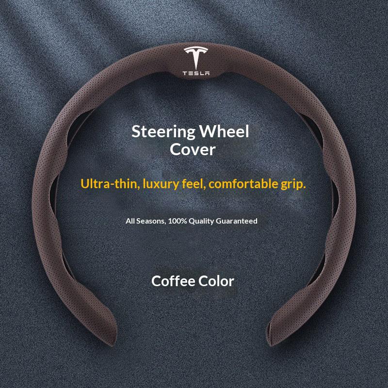 RUNTB1 Ultra thin Suede Car Steering Wheel Cover Universal 15 Inch/38cm Cover For Tesla Model 3 Model Y Model S Interior Accessories