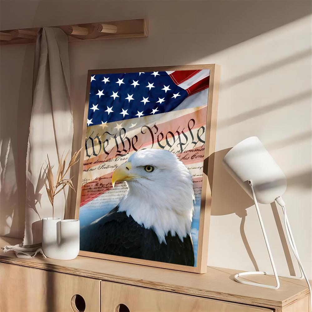 Eagle American Flag Self-adhesive Art Poster Retro Kraft Paper Sticker DIY Room Bar Cafe Stickers Wall Painting