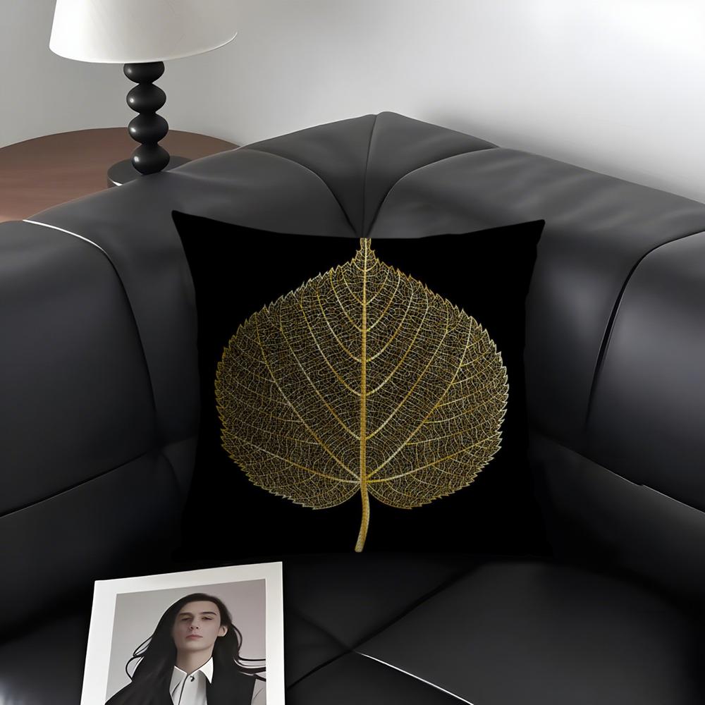 Golden Leaf Branch Pattern Cushion Cover Natural Linen Organic Fabric DoubleSided Printing Sofa Home Decor Gift Pillow Case