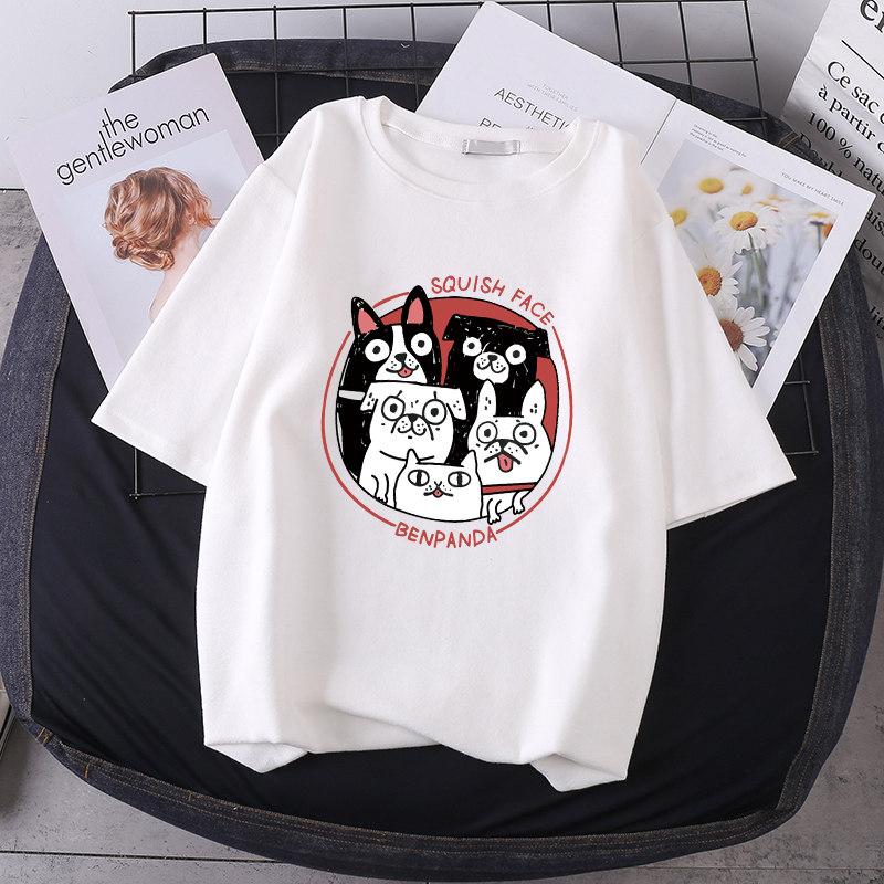 Letní tričko s krátkým rukávem oversized triko Roztomilý vzor topů Dámská trička Tričko se vzorem zvířecí kachny Bílá dámská trička