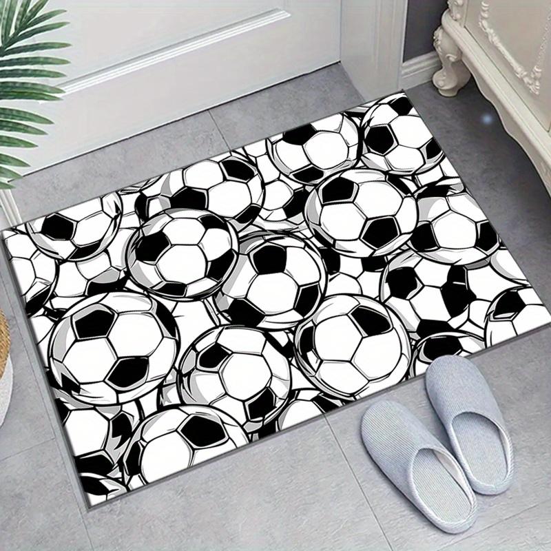 Soft Polyester Soccer Ball Print Area Rug - Non-Slip, Vibrant Black  White Football Design, Perfect for Bedroom  Living Room