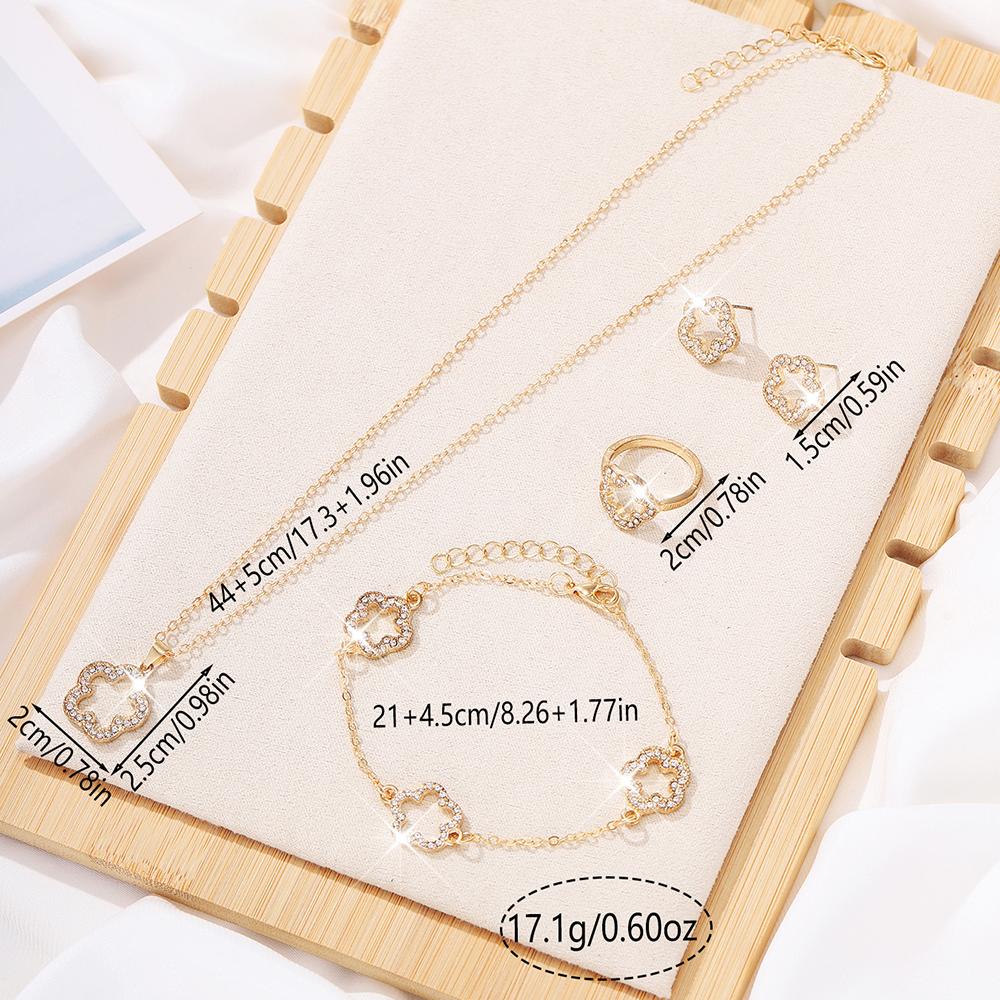 5 Pcs Women's Zircon Set - LuckyFive-Leaf Clover Necklace And Bracelet, Women's Accessories Suitable For Acations And Daily We