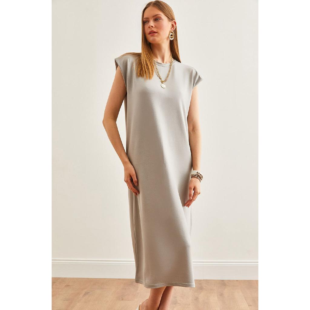 Women's Navy Blue Shoulder Padded Crystal Dress Elb-19002086