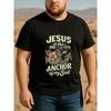 Europäische Größen Used-Look Anker und Blume Herren T-Shirt mit Aufdruck, Kurzarm, Frühling, Sommer, Herbst und Winter trendiges Oberteil