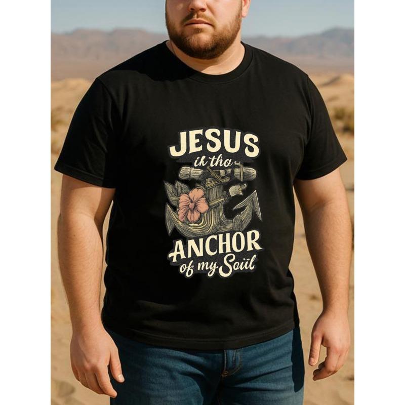 Europäische Größen Used-Look Anker und Blume Herren T-Shirt mit Aufdruck, Kurzarm, Frühling, Sommer, Herbst und Winter trendiges Oberteil