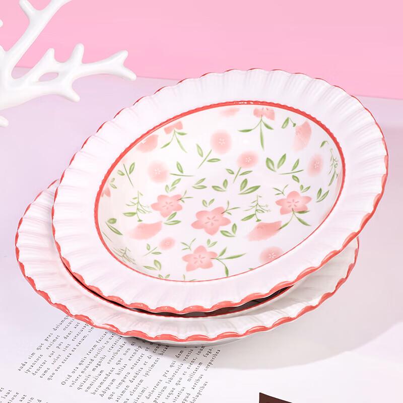 Meng Yuan 8,5palcové květované volánové jídelní talíře, sada 4 kusů