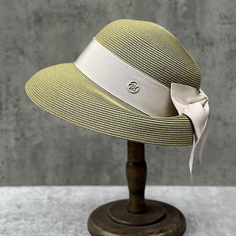 French Elegant Back Fold Bow Straw Hat Women'S Summer Travel Sun Hat Beach Seaside Vacation Sun Protection Basin Hat