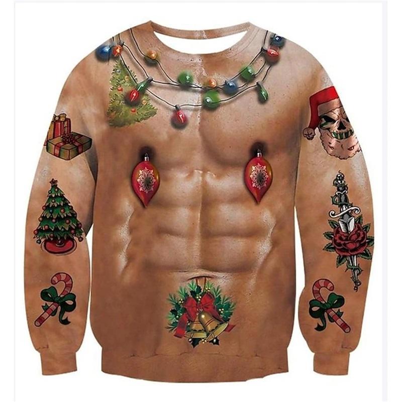 Unisex Ugly Christmas Sweatshirt For Men 3D Printed Funny Graphic Pullover Sweatshirts Hoodie For Party Mens Oversized Tracksuit