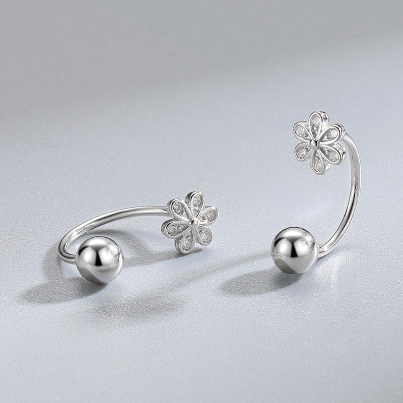 Diamond-Studded Flower Screw-On Earrings Understated Design Unique U-Shaped Earrings For Women A2
