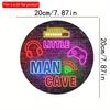 2D Flat 20*20cm 1pc Loading Little Man Gave Imitation of Neon Headphones Game Console Pattern Round Wooden Decor, Technology-sense Design Style