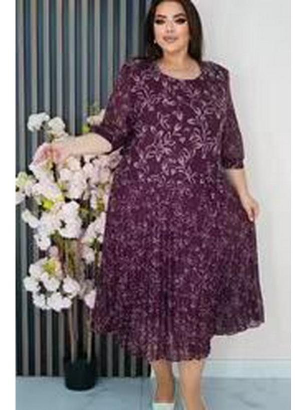 

Платье с принтом больших размеров для европейского и американского рынков 2025 5XL фиолетовый