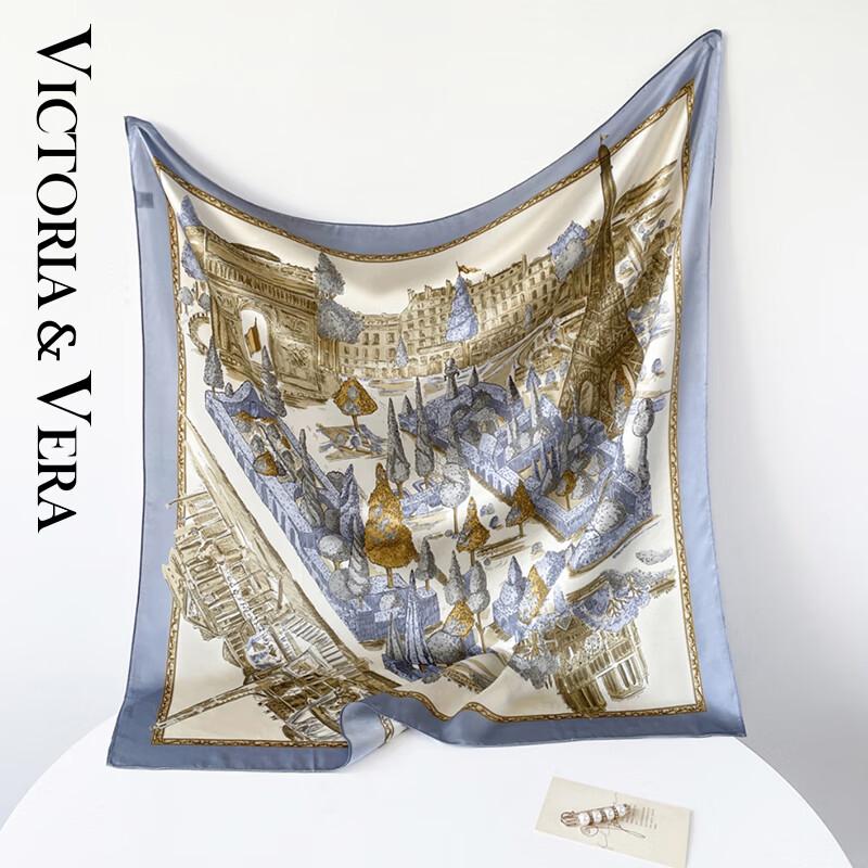 VICTORIA&VERA British Style Mulberry Silk Printed Scarf V828ZS02