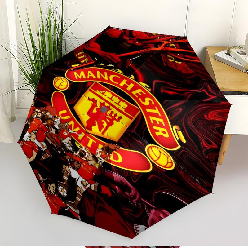 Manchester United F.C Print Automatic Open Close Umbrella, Portable Foldable Umbrella, for Outdoor Commute Camping Trip, Ideal Birthday Gift
