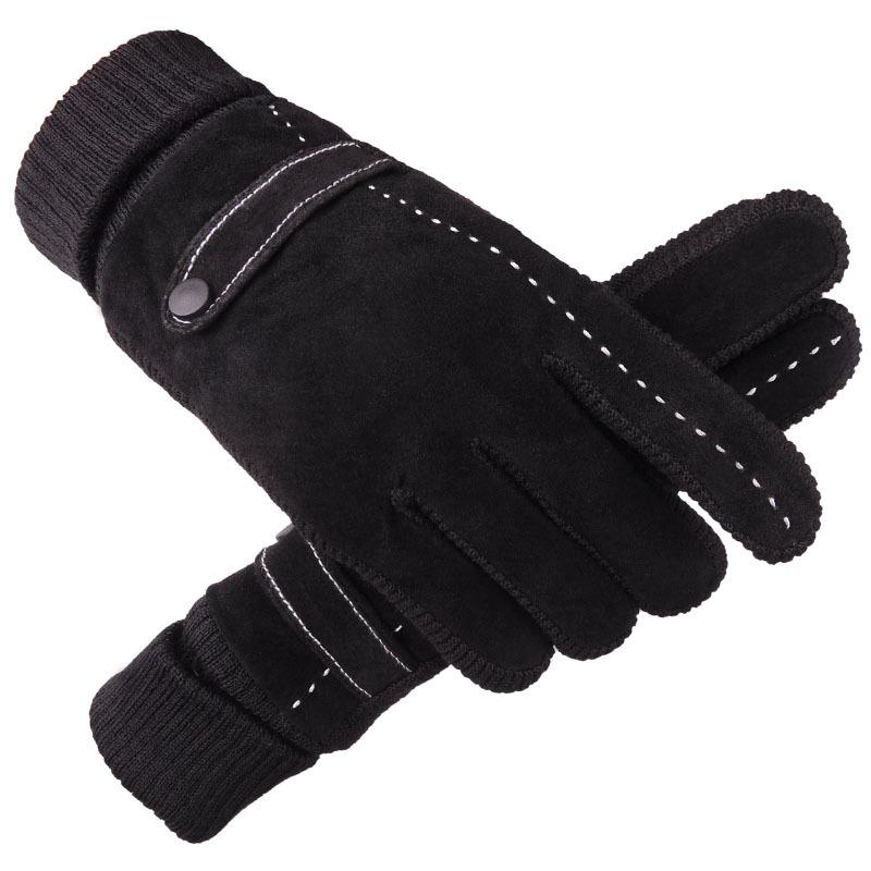 Men's Winter Thickened and Velvet Warm Pig Skin Cycling Motorcycle Cold Proof Cycling Touch Screen Outdoor Cotton Gloves