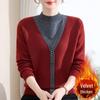 Mom's New Plus Velvet Sweater: Faux Two-Piece Knit for Middle-Aged & Elderly Women