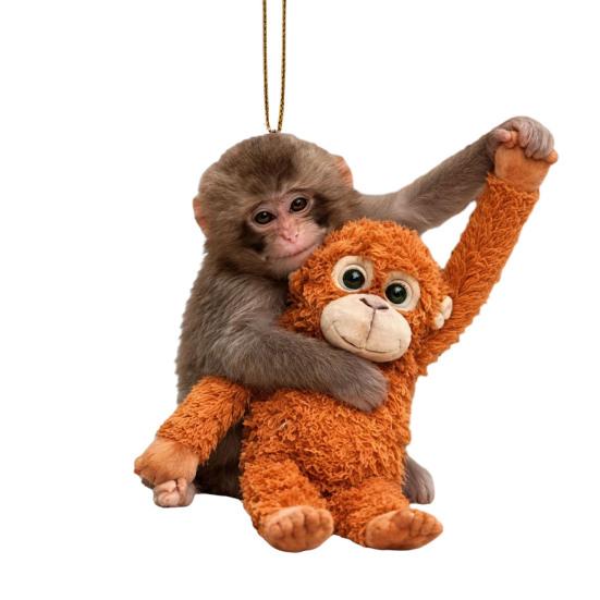 

Monkey Hugging Plush Toy Keychain 2D Monkey Acrylic Keychain for Backpack Purse Car Keys Emotional Gift for Family I