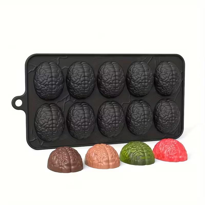 Silicone Brain Chocolate Mold 10-Cavity DIY Halloween Brain Shaped Baking Mold for Chocolate Non-Stick Sugar Pudding Mold