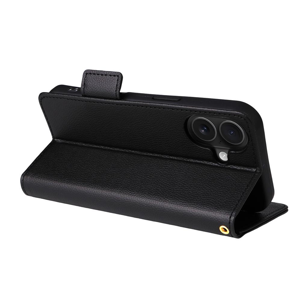 For iPhone 17 Case with Wrist Strap Litchi Texture PU Leather Wallet Phone Cover