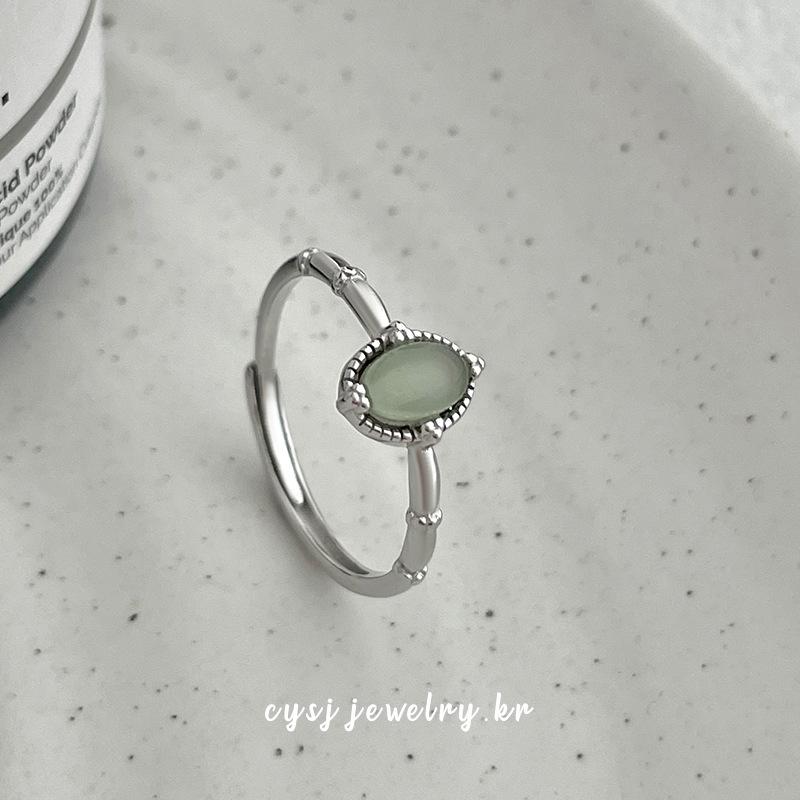 Cui Yan S925 Sterling Silver Jade Ring Women's Korean Blogger Style Retro Design