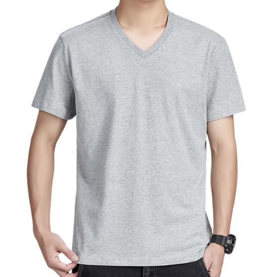 Men Tops Pure Color V-Neck Short Sleeve Tee Shirt Loose Fit Thin Breathable