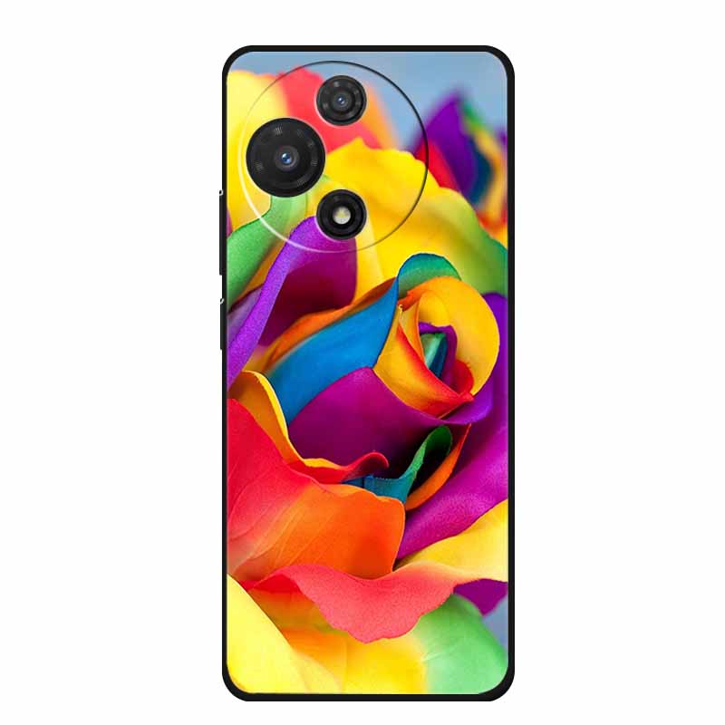 For TCL 605 Case Fashion Flower Protective Black Silicone Soft TPU Back Cover Case For TCL 60 5G 60 SE Case 60SE Coque Funda Bag