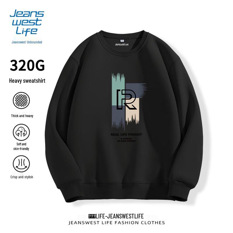 JEANSWEST LIFE Men's Letter Print Round Neck Sweatshirt