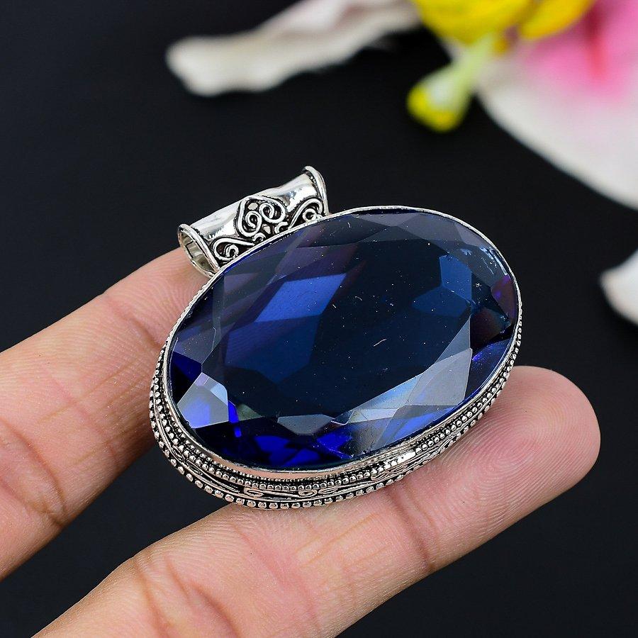 

London Blue Topaz Gemstone 925 Sterling Silver Jewelry Pendant 2.48 KG-127