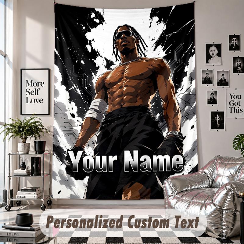 Wall Hanging Tapestry With Custom Name & Text, Travis Scott Decorative Tapestry For Bedroom