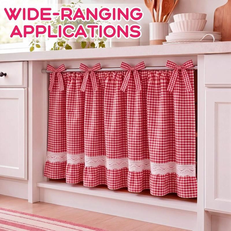 Cotton Blend Gingham Oven Curtain With Ruffled Lace Trim Farmhouse Kitchen Decor 75x55cm